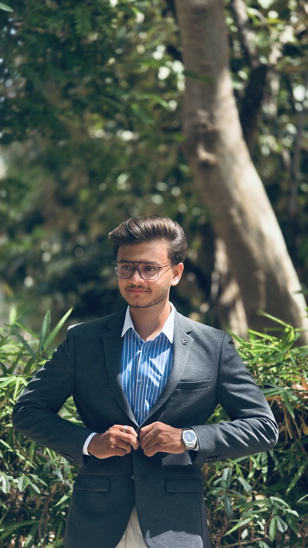 Pratham Sukhadia wearing a blazer outdoors